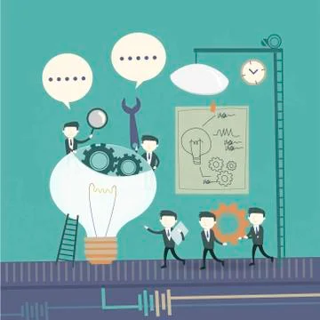 Team work concept with cogwheel and businessmen Stock Illustration