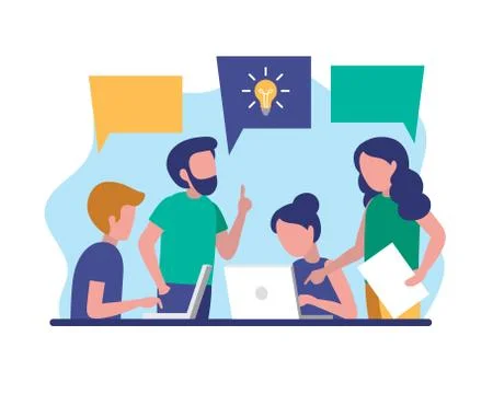 Team work concept illustration. Idea, office work, business meeting. Men and Illustration