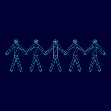 Team work concept low poly triangulation triangulated polygonal electric cyan Stock Illustration