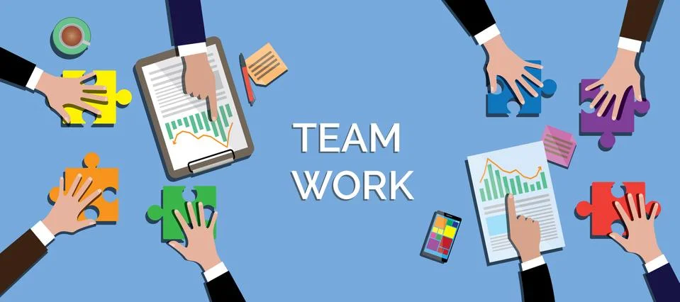 Team work concept together use puzzle or jigsaw vector Stock Illustration