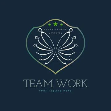Team work connection butterfly line shield logo design Stock Illustration