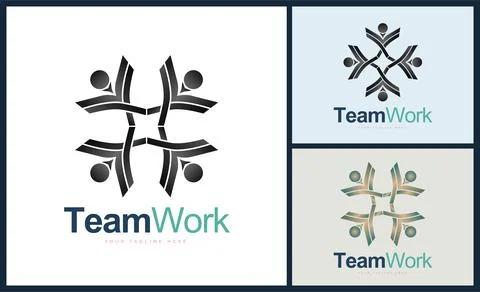 Team work connection people falcon flying bird logo design template Stock Illustration