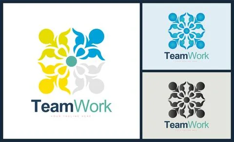 Team work connection people pattern logo design template Stock Illustration