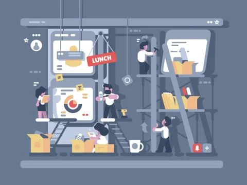 Team work on design and programming Stock Illustration