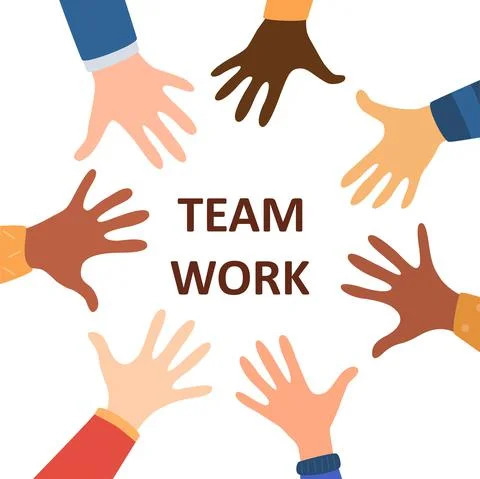 Team work. Diversity hands of different skin tones. United Community. Concept Stock Illustration