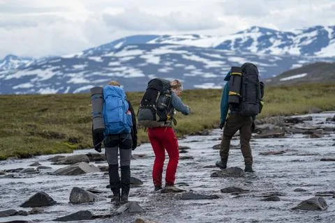Team work during long Hike in Padjelanta National Park, Europe Stock Photos