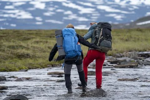 Team work during long Hike in Padjelanta National Park, Europe Stock Photos