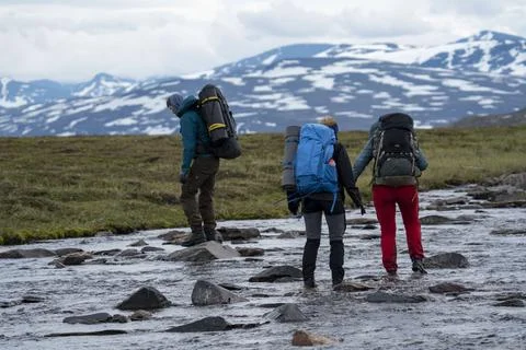 Team work during long Hike in Padjelanta National Park, Europe Stock Photos