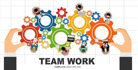 Team work gears concept. Team management. Teamwork management. Stock Illustration