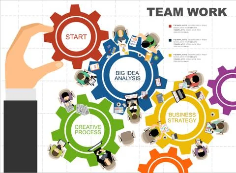 Team work gears concept. Team management. Teamwork management. Stock Illustration