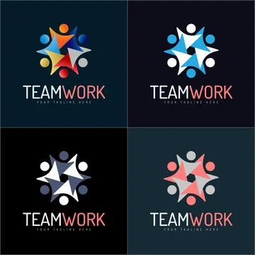 Team work hexagram stars modern logo set template design Stock Illustration