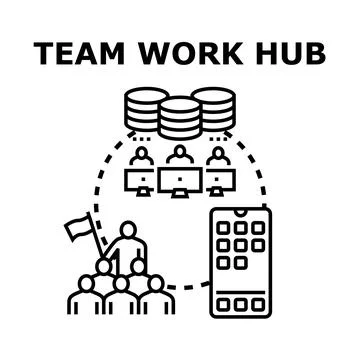 Team work hub connecting global collaboration network Stock Illustration