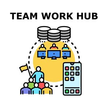 Team work hub connecting global collaboration network Stock Illustration