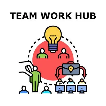 Team work hub connecting people for collaborative projects Stock Illustration