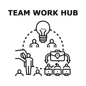 Team work hub connecting people for collaborative projects Stock Illustration