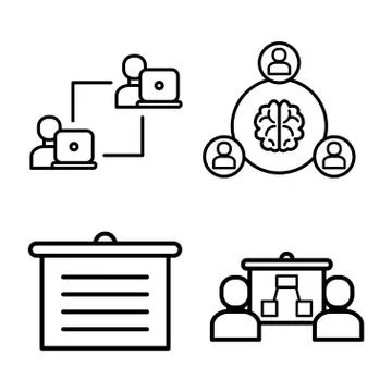 Team work icon liner set. Business people line icons Illustration