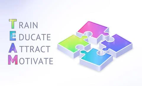 Team work isometric banner with puzzle pieces Stock Illustration