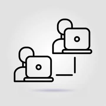 Team work. Laptop interaction line icon on gray background Stockillustratie