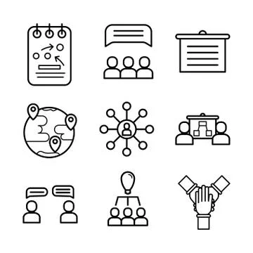 Team work line icon set black and white. Business people line icons Stockillustratie