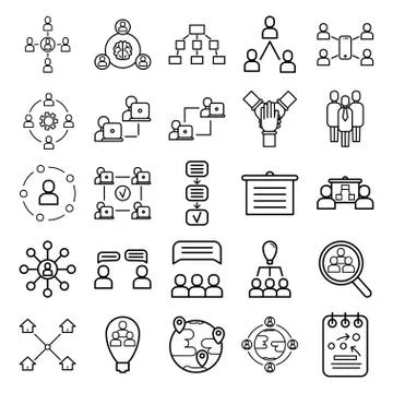 Team work line icon set. Business people line icons Иллюстрация