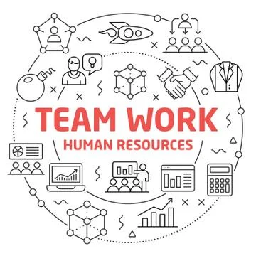 Team Work Linear illustration slide for the presentation Stock Illustration