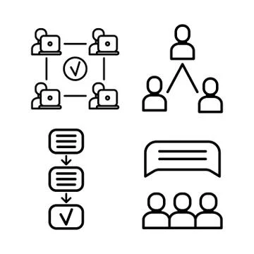 Team work liner icon set. Business people line icons Stock Illustration