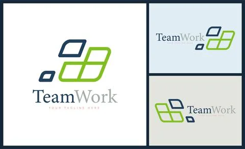 Team work modern line shapes logo design template Stock Illustration