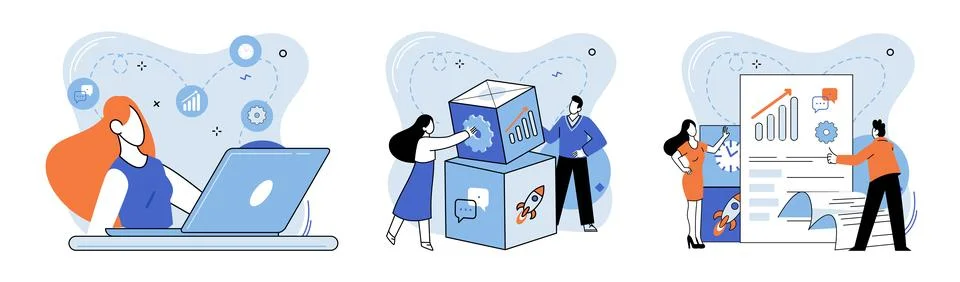 Team work. The organization encourages groups to work together towards shared Stock Illustration