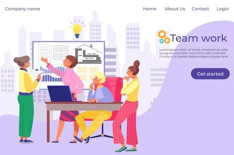 Team work people, professional working architects landing vector illustration Illustrazione stock