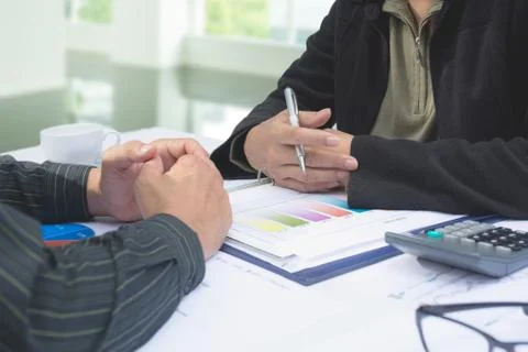 Team work process. Businessman crew working the project on table Stock Photos