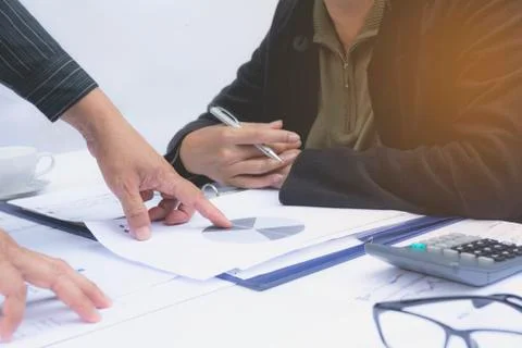 Team work process. Businessman crew working the project on table Stock Photos