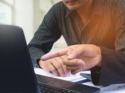 Team work process. Businessman crew working the project on table Stock Photos