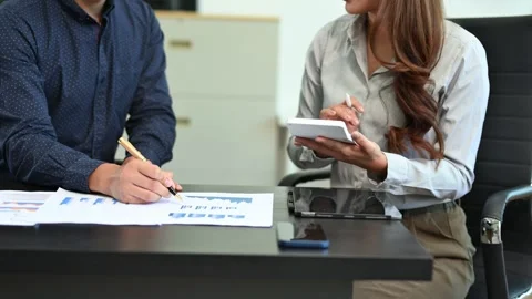 Team work process. Photo young business crew working with new startup proje.. Stock Footage 313460808