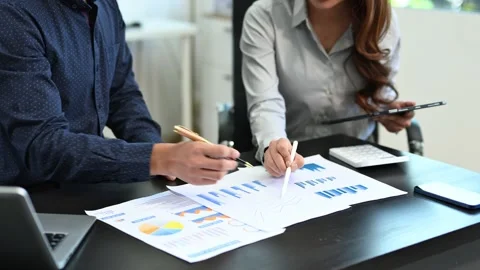 Team work process. Photo young business crew working with new startup proje.. Stock Footage 313460810