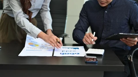 Team work process. Photo young business crew working with new startup proje.. Stock Footage 313460820