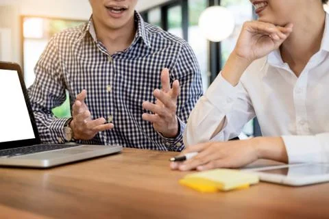 Team work process. young business managers working with startup project. anal 写真素材