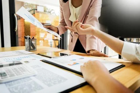 Team work process. young business managers crew working with new startup proj Stock Photos