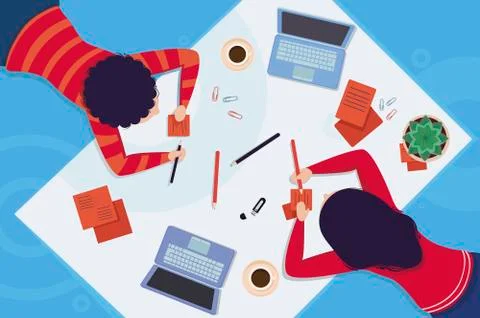 Team work with project view from above Stock Illustration