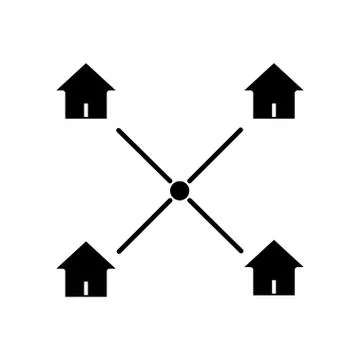 Team work. Remote work black icon on white background Illustrazione stock