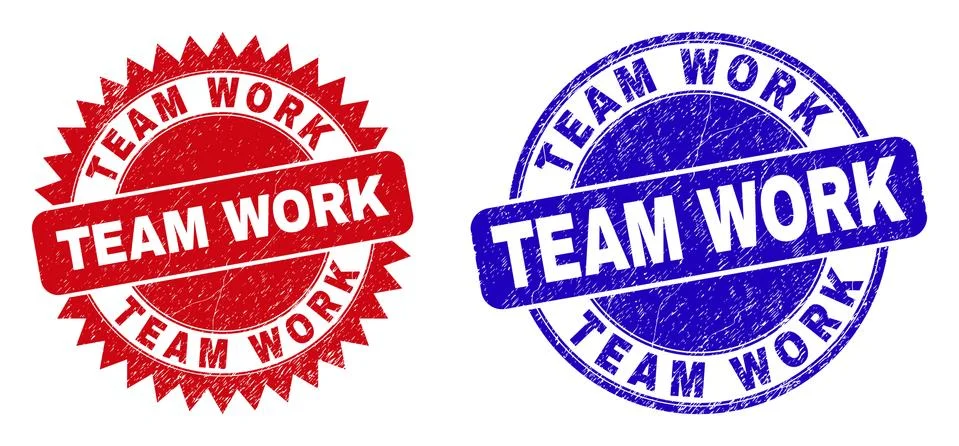 TEAM WORK Round and Rosette Stamp Seals with Unclean Surface Stock Illustration