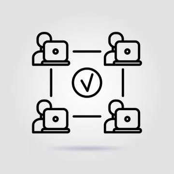 Team work. Successful result line icon on gray background Stock Illustration