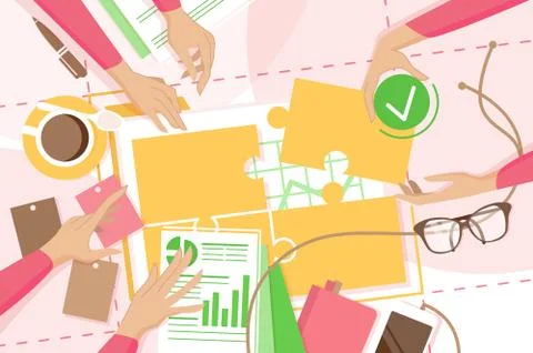 Team work table top view Stock Illustration