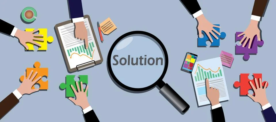 Team work together to find a solution vector Stock Illustration