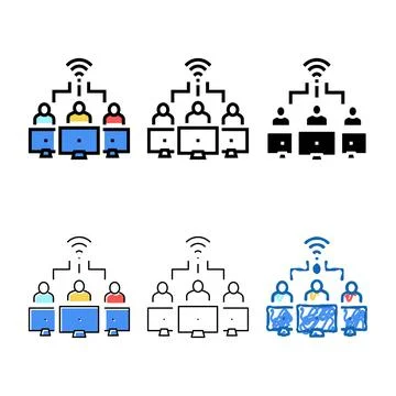 Team work variations wireless internet connection color icon vector Stock Illustration