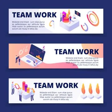 Team work vector banners template with isometric people Illustration