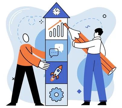 Team work vector illustration. Together, team can foster unity and deliver ex Illustrazione stock