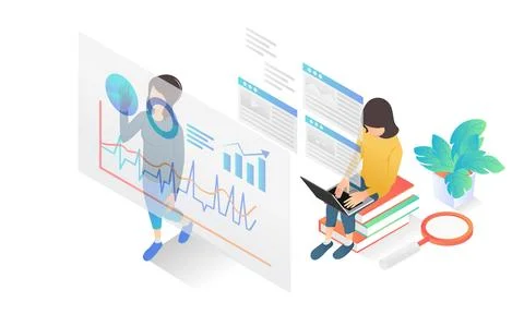 Team of workers is analyzing statistical data Stock Illustration