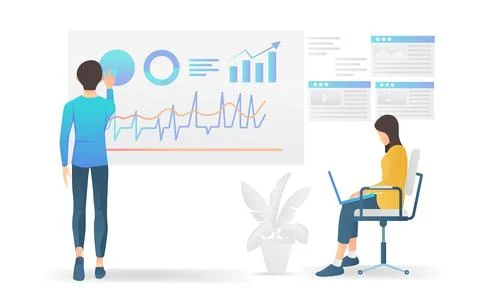 Team of workers is analyzing statistical data Stock Illustration
