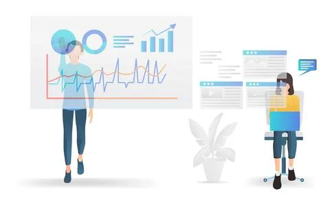 Team of workers is analyzing statistical data Stock Illustration