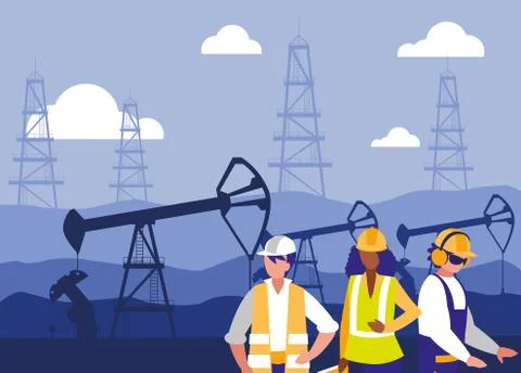 Team workers extracting oil Stock Illustration